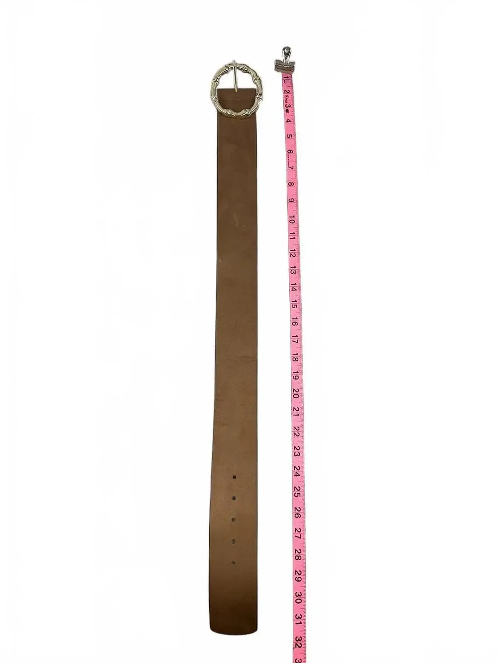H&M Wide Brown Faux Suede Belt with Gold Bamboo Style Buckle
